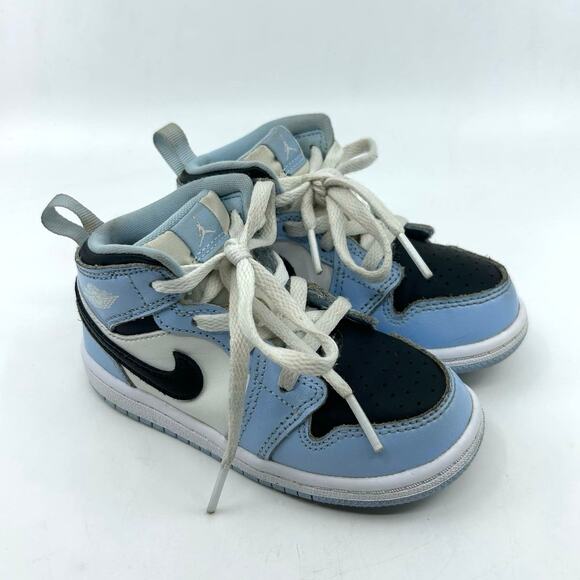 Nike Air Jordan 1 Toddler Sneaker 8C Mid Ice Blue Black Sail 644507-401 Kid Shoe - Picture 1 of 6